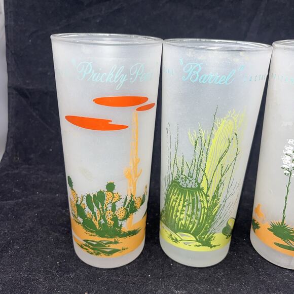 Set Of 6 Vintage Blakely Oil & Gas Arizona Cactus Frosted Ice Tea Glasses - Picture 2 of 11